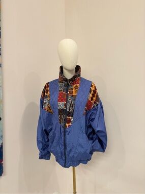Blue Pattern-Panel Quilted Puffer Jacket